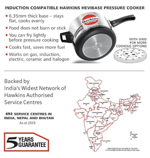 Hawkins Hevibase Induction Compatible Pressure Cooker, 5 Litre, Silver (IH50) - Image 3